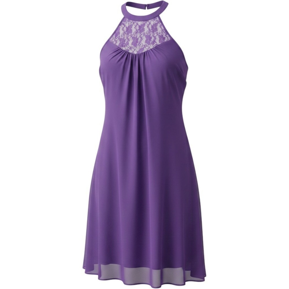 Meaneor Womens Purple Lace Halter Neck Chiffon A-Line Cocktail Dress Medium NWT